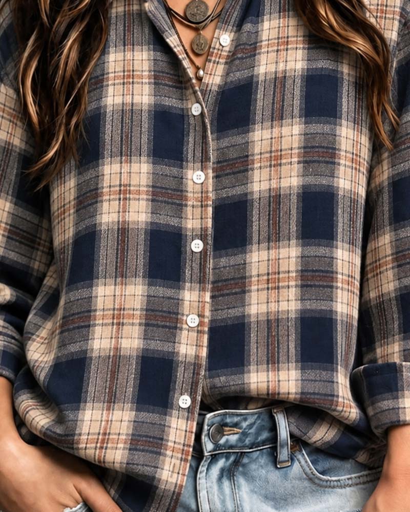 Blouse Kraag Geruit Langmouw