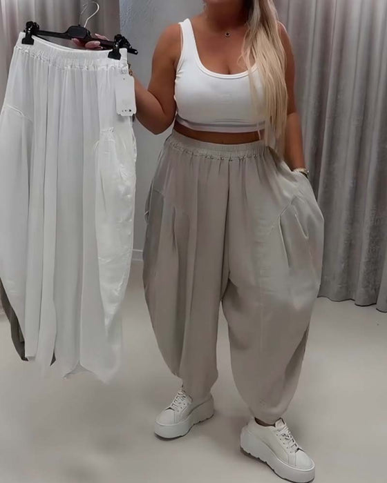 Broek Elastische Taille Wijd Been Harem