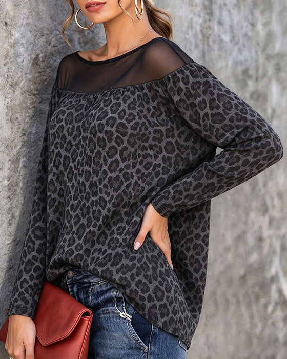 Top Luipaard Mesh Patchwork