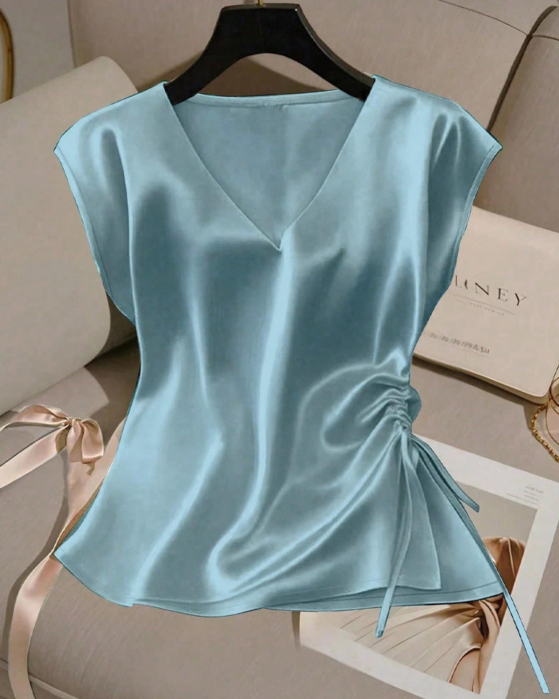Blouse V-Hals Trekkoord Mouwloos