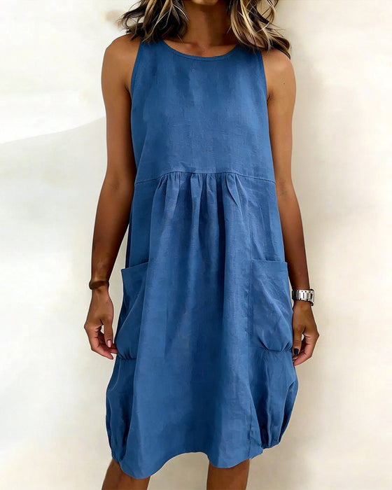 Jurk Mouwloos Effen Zak Casual