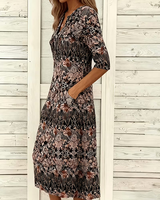 Jurk V‑hals Print Patchwork Halflangemouw
