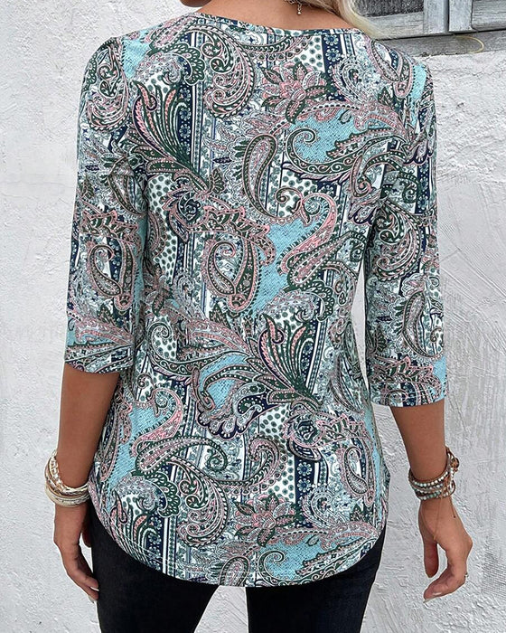 Blouse Driekwart Mouw Vintage Print