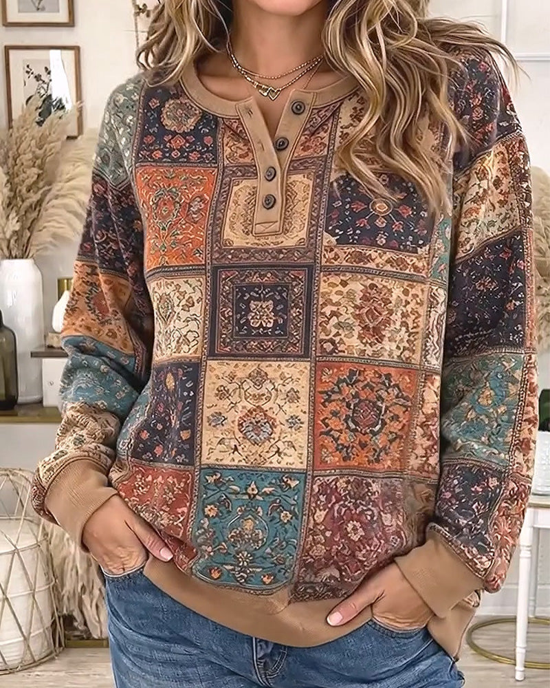 Sweatshirt Ronde Hals Geknoopt Ruitpatroon Contrast