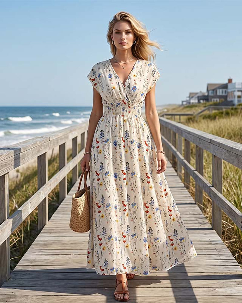 Casual Bedrukte Maxi Jurk V-Hals
