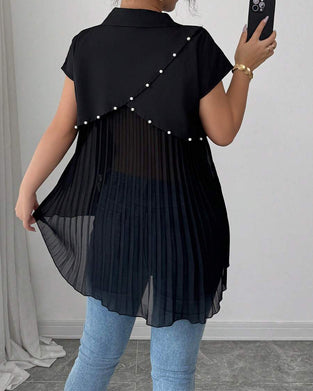 Blouse Met Kralen Chiffonpaneel Geplooid