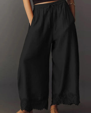 Broek Elastische Taille Kant-Paneel Casual