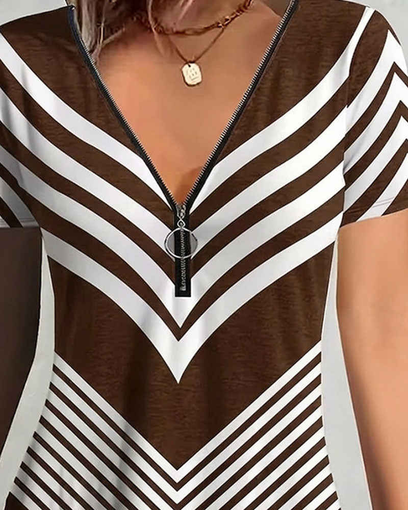 T-shirt Rits V-Hals Gestreept