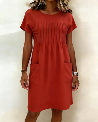 Jurk Geplooid Zak Korte Mouw