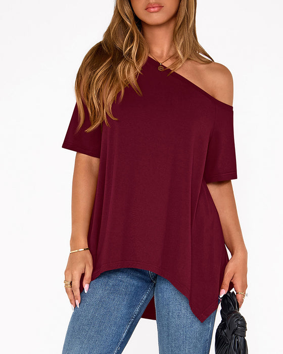 T-shirt Effen Kleur Onregelmatig