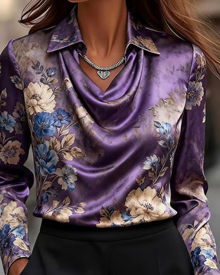 Blouse Kraag Gedrapeerd Lange Mouw