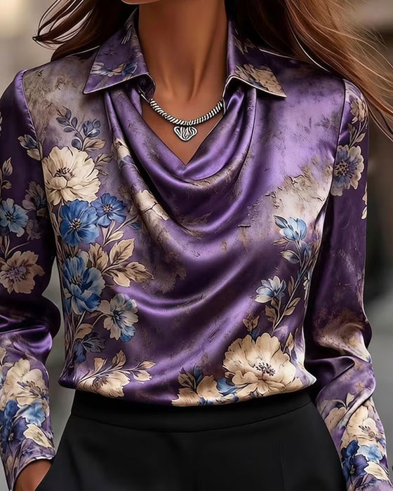 Blouse Kraag Gedrapeerd Lange Mouw
