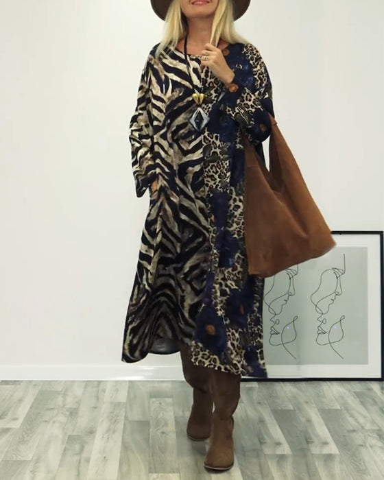 Stijlvolle patchworkjurk met zebraprint en luipaardprint