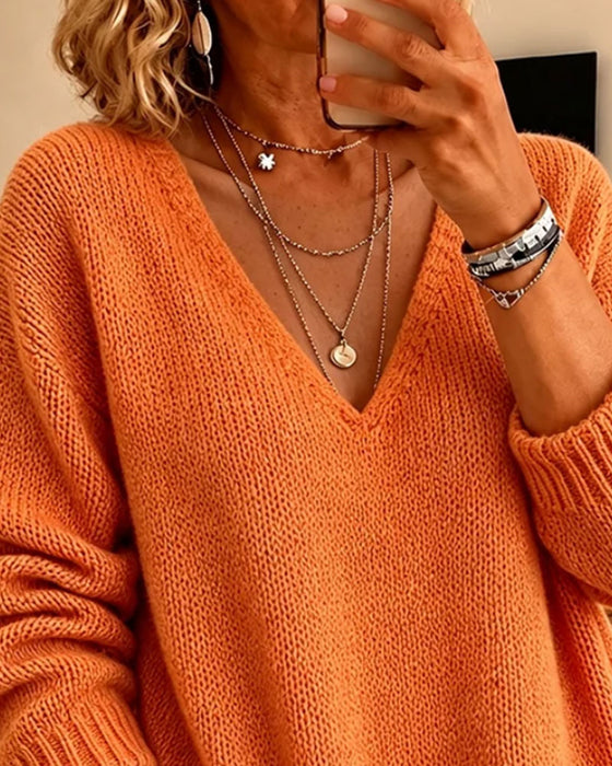Pullover Los V-Hals Verlaagde Schouder