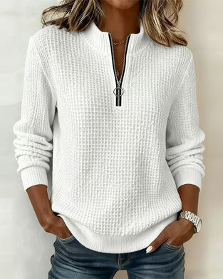 Sweatshirt Staande-Kraag Rits Lange-Mouw Wafel