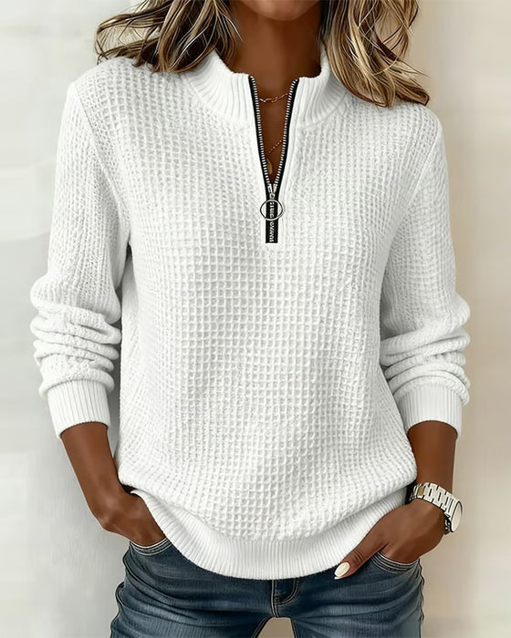 Sweatshirt Staande-Kraag Rits Lange-Mouw Wafel