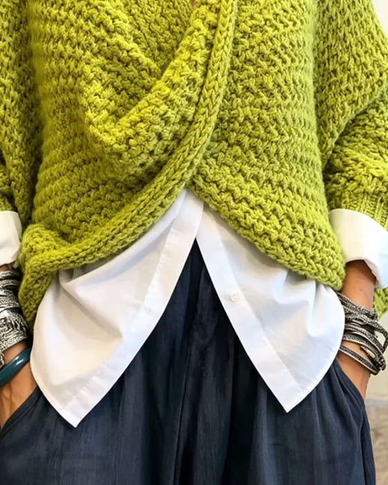 Pullover Grof V-Hals Twist Onregelmatig Gebreid