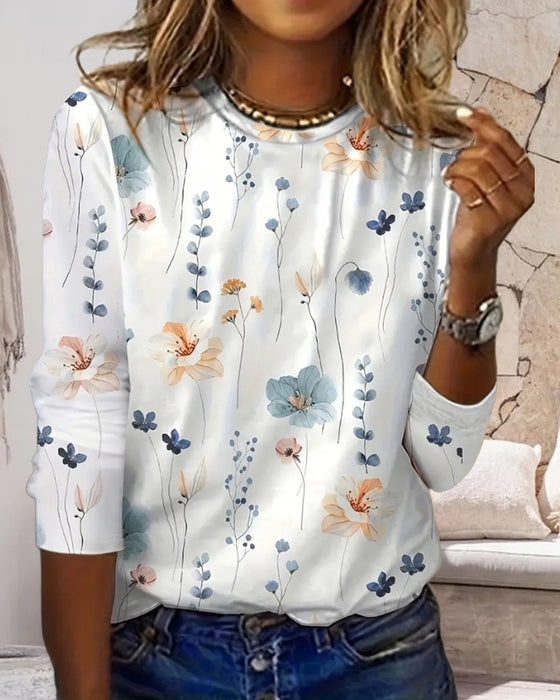 Top met ronde hals en lange mouwen en print