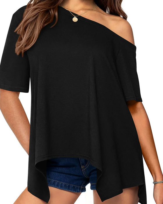 T-Shirt Asymmetrisch Off-Schouder Korte Mouw