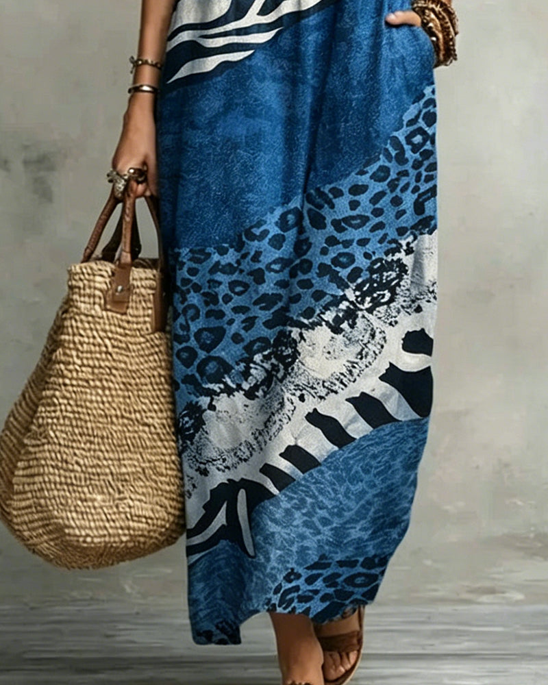 Jurk V-Hals Ruche Patroon Patchwork