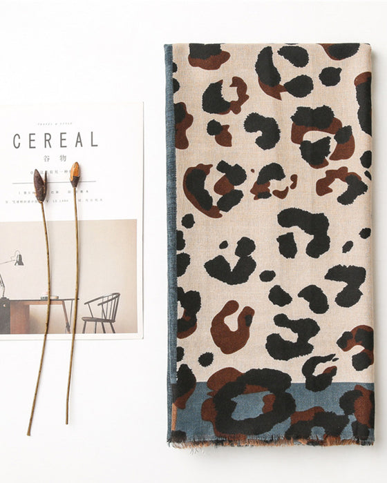 Dames Sjaal Luipaard Patchwork Print Franje Omslagdoek