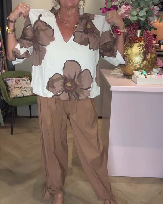 Blouse V-Hals Bloemig Halflange Mouw Relaxed