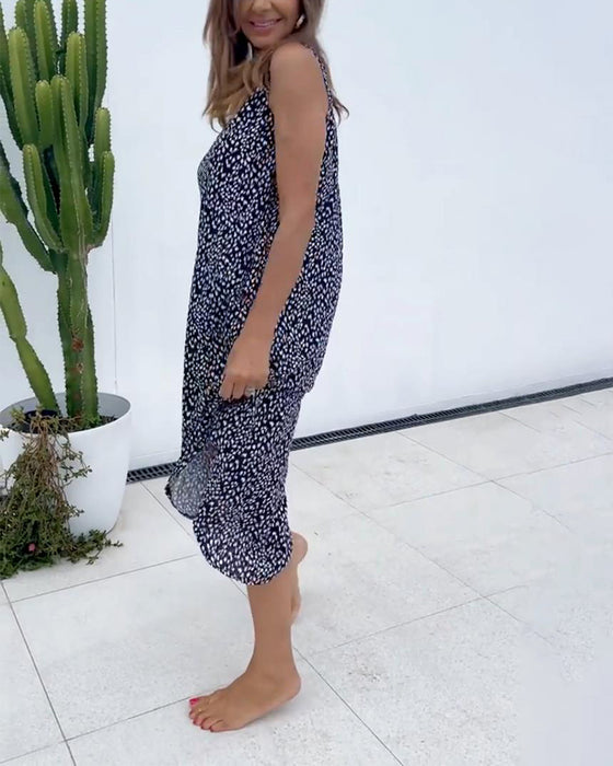 Mouwloze jurk met V-hals en print