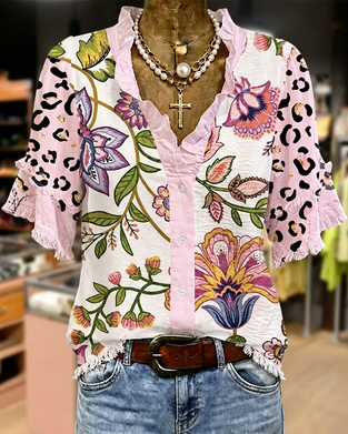 Blouse V-Hals Contrast Print