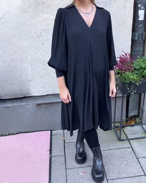 Jurk V-Hals Modieus Lantaarnmouw