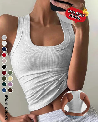 Tanktop U-Vormige Vierkante Halslijn Slim-Fit