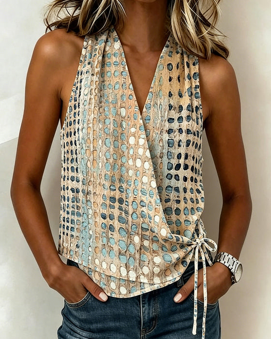 Blouse V-Hals Kruis Halter Stip Mouwloos