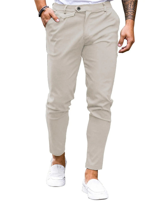 Broek Effen Kleur Knoop Voor Slim Fit Casual