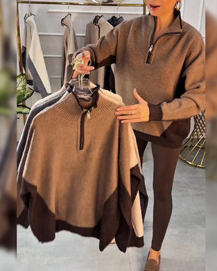 Pullover Met Halfrits En Contrasterende Kleur
