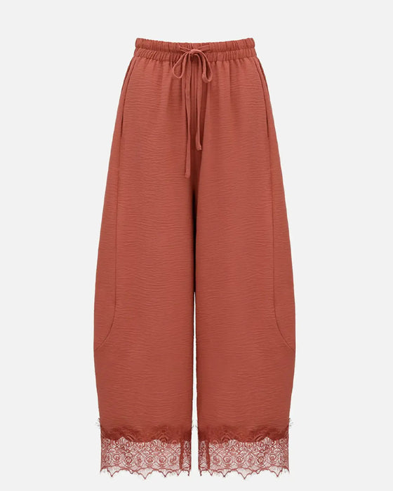 Broek Elastische Taille Kant-Paneel Casual