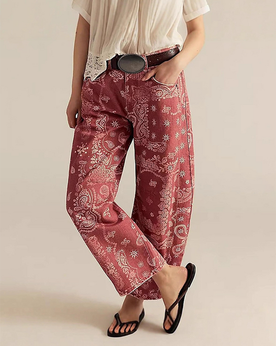 Jeans Losse Pasvorm Print Middenrijzing