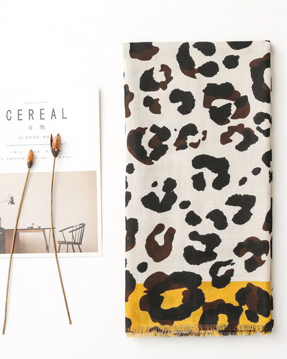 Dames Sjaal Luipaard Patchwork Print Franje Omslagdoek