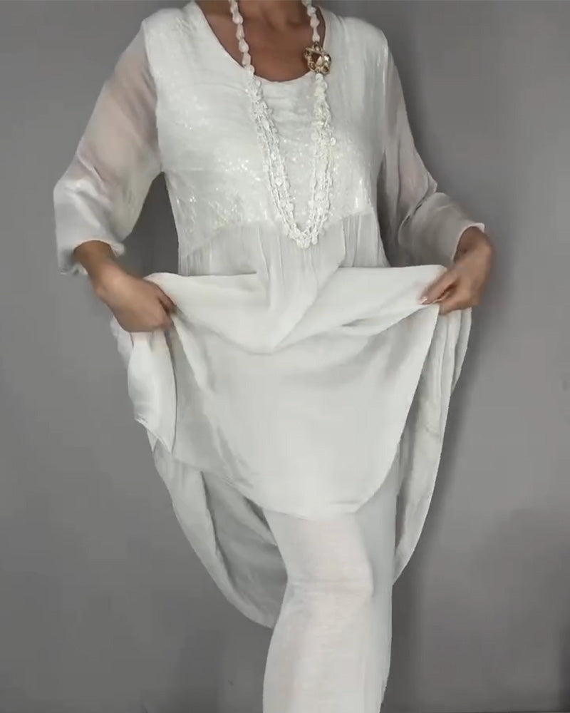 Jurk Chiffon Pailletten Patchwork Lang