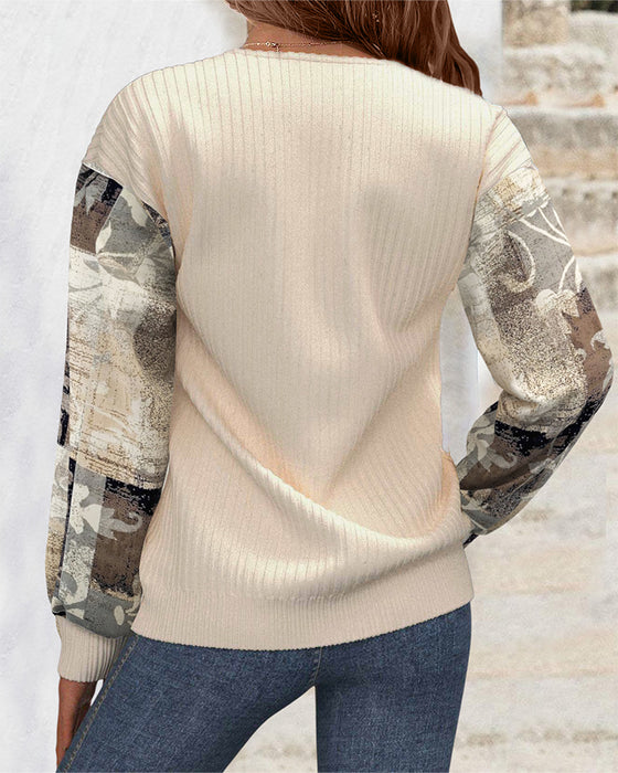 Casual Sweatshirt Met Bloemenprint En Patchwork