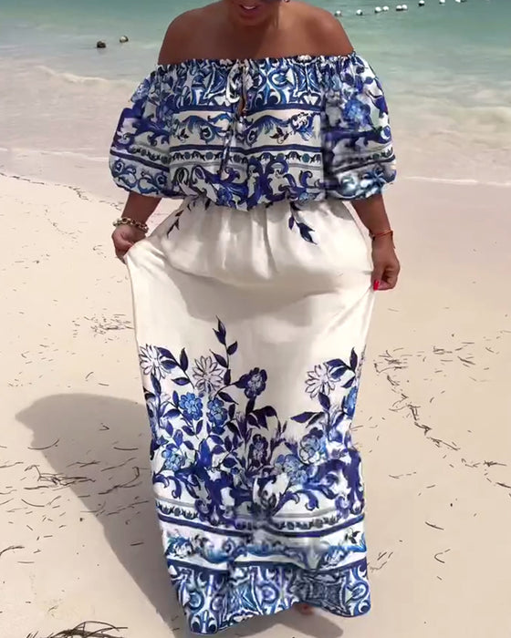 Jurk Off-Shoulder Gedrukt Resort