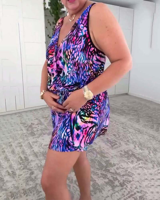 Badpak V-Hals Kleurrijke Print Eendelig