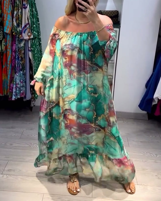 Casual jurk met één schouder en inktprint