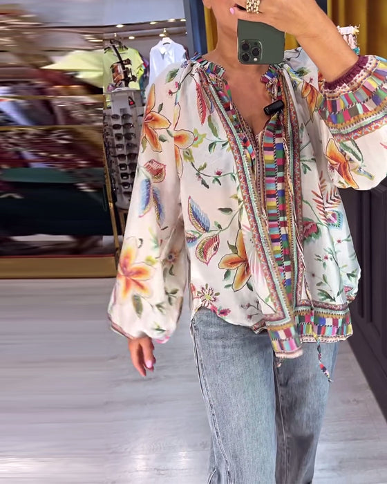Blouse Sexy V-hals Modeprint