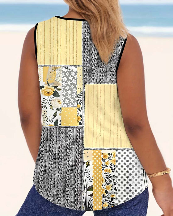 Tanktop Met U-vormig Hals en Bloemprint