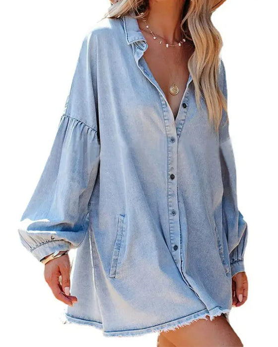 Blouse Ballon Mouw Knoop Casual