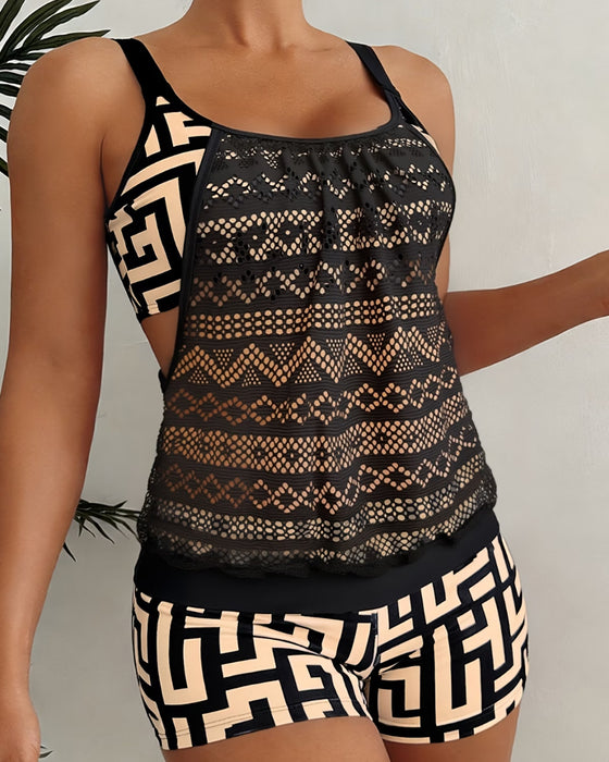 Tankini Kant Uitsnijding Geometrisch Print
