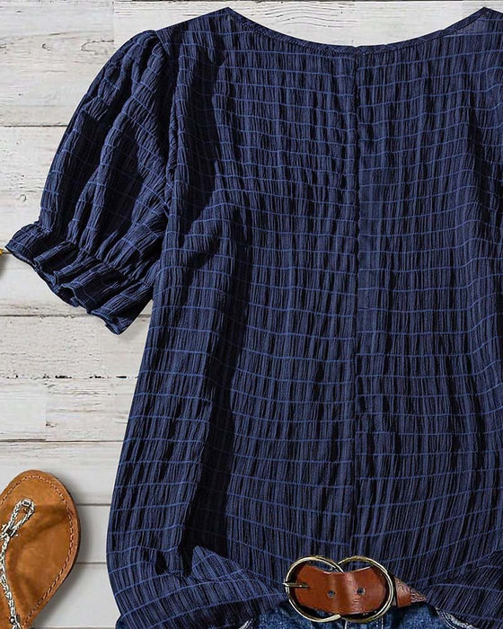 Blouse Met Pofmouwen En Ruitpatroon