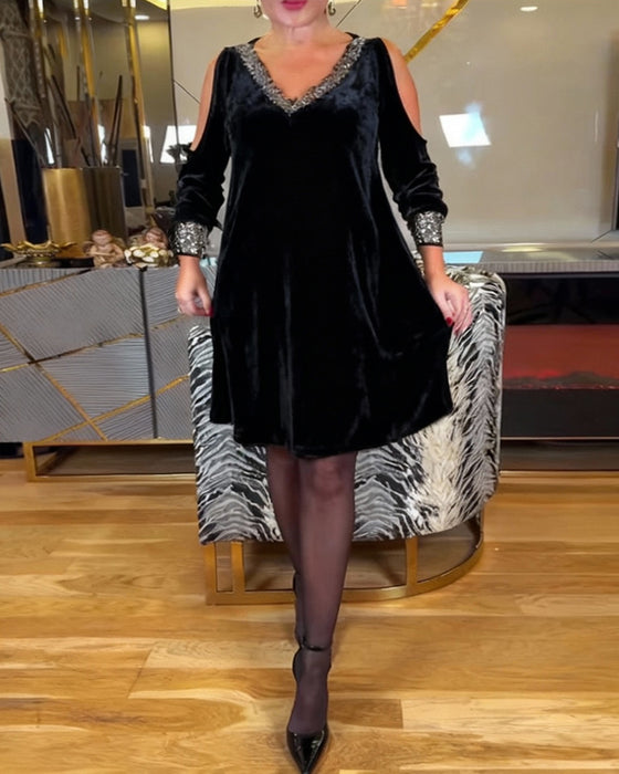 Jurk Sexy Off-Shoulder Glinsterende V-Hals