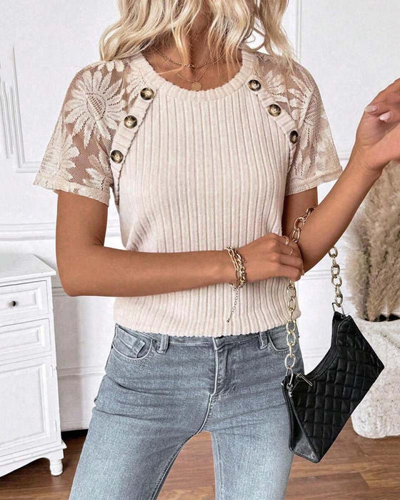 T-Shirt Ronde Hals Raglanmouwen Effen Kleur