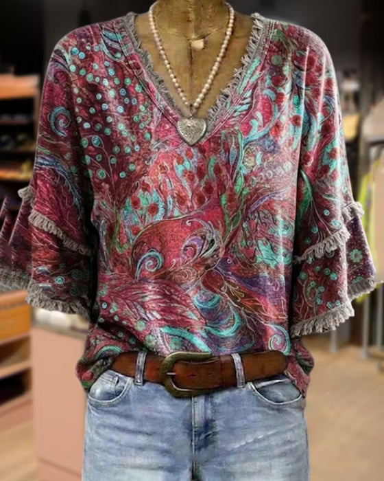 Blouse Mode V-Hals Print