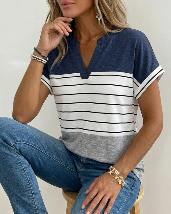 T-Shirt V-Hals Contrast Streep